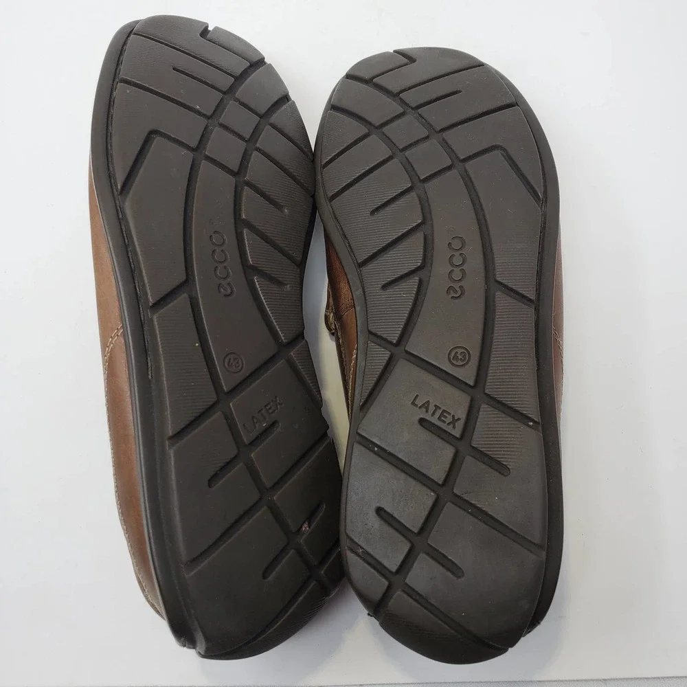 Ecco Mens Brown Leather Driving Moccasin Penny Loafer Shoes Size 43 / 9 9.5